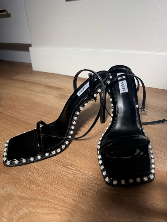 Steve Madden Shoes - Steve Madden Black Patent Crystal-Trim Strappy Stiletto Heels